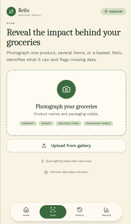 Reilu scan screen for photographing or uploading grocery products